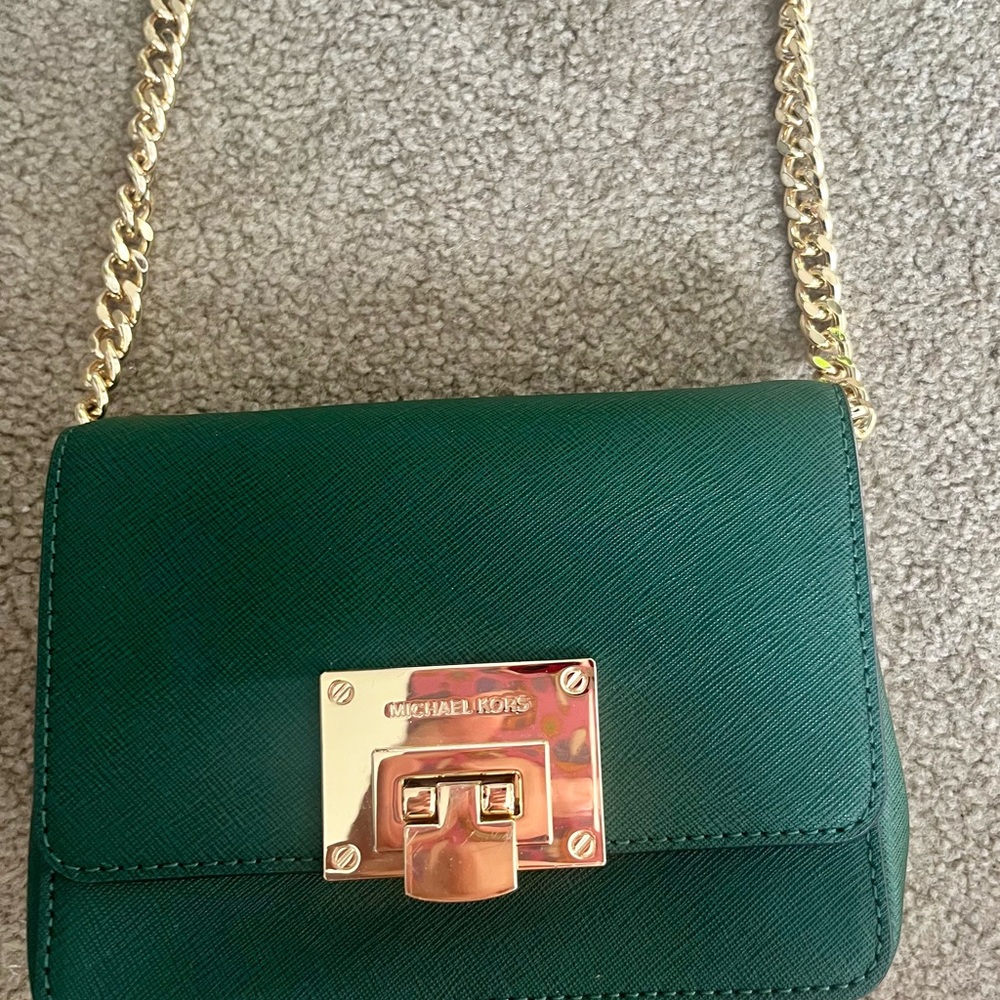 Michael Kors Emerald Crossbody Bag with Gold Accents